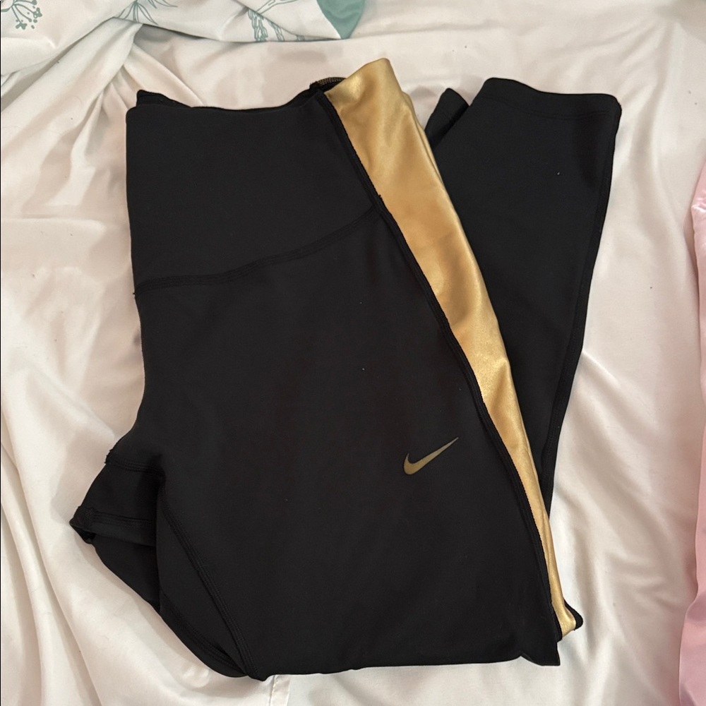 Nike Black Leggings with Gold Detail